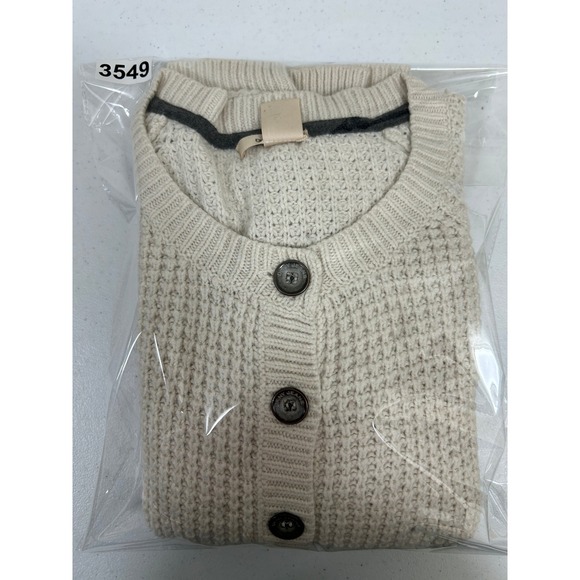 DKNY Jeans Cream Waffle Knit Peplum Button Front Cardigan Sweater Mens Size M - Picture 6 of 6